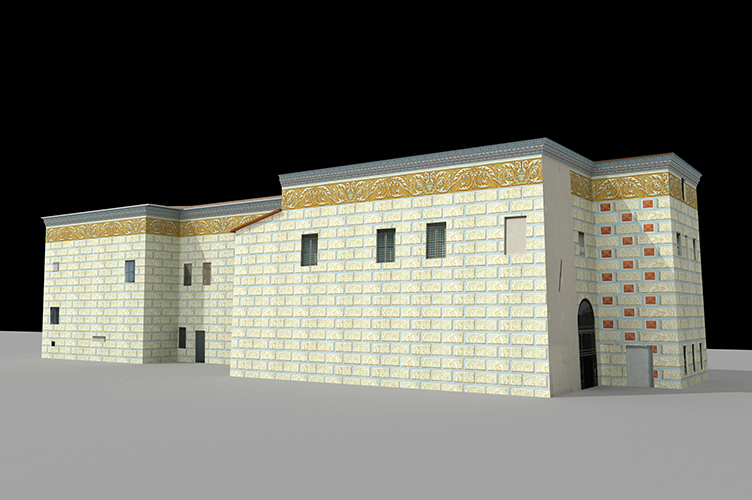 Ricostruzione tridimensionale della facciata originaria - a cura di G.Bazzotti