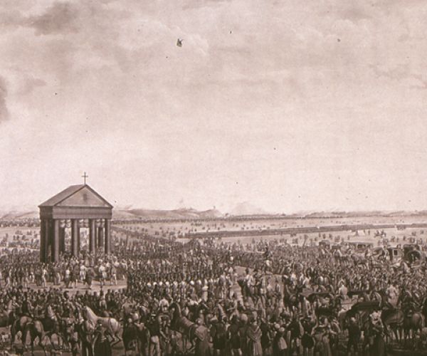 Parata delle truppe austriache a Medole nel 1833, acquaforte, 1833