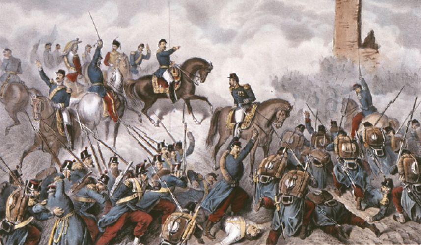 Napoleone alla Battaglia di Solferino, litografia, 1860