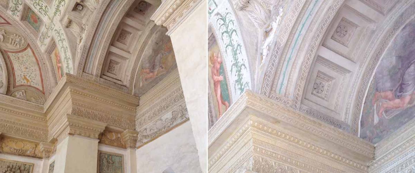 Loggia of David, before and after the restorations