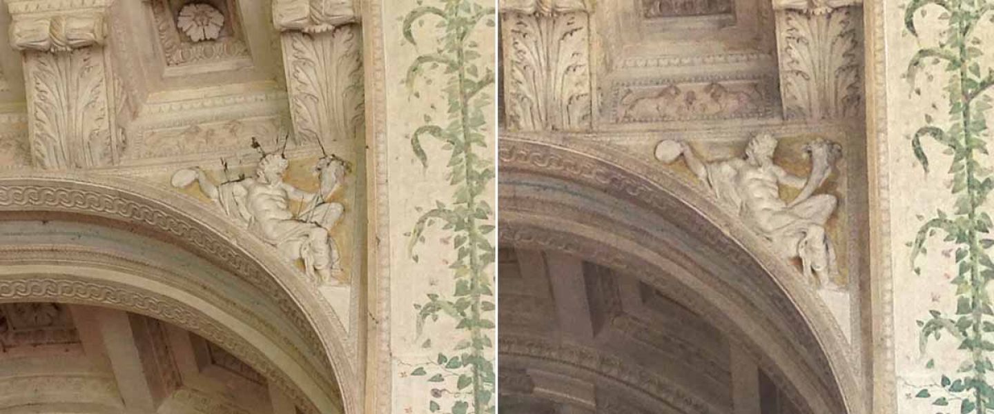 Loggia of David, before and after the restorations